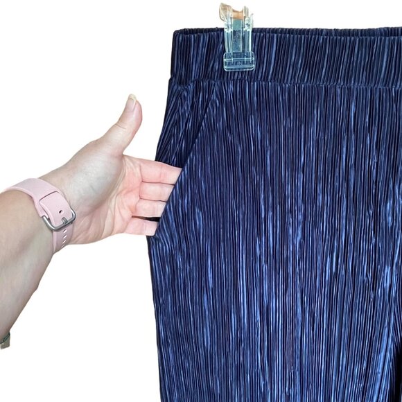 H by Halston Womens Two-Piece Navy Blue Micro Pleat Lounge Pants Set Size Medium - Picture 6 of 9